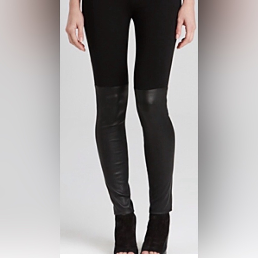 Vince Lamb Leather Panel Leggings Black Moto Stretch Pants Size M EUC
